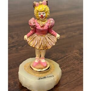 Vintage Ron Lee Clown Sculpture 2002 Ballerina Onyx Base 24k Gold Paint Signed